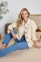 Women's Cotton Cargo Jacket with Pockets in Cream Size: 14 - Cream - Size: 14