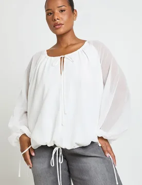 Womens Plus Ruched Tie Front Balloon Sleeve Blouse - White - Size 26 Uk - Boohoo - FashionsVida