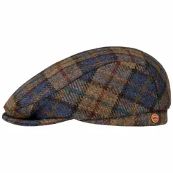 Frankie Soft Check Shetland Flat Cap by - blue-beige - Size: 57 cm