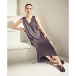 Vestido midi manga corta liso de mujer