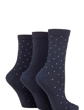 Women's 3 Pair SOCKSHOP 100% Recycled Pin Dot Cotton Socks Navy 4-8 Ladies - Blue - Size: Small - TORE - FashionsVida
