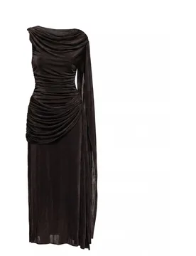 Vestido largo con drapeado en la cintura y caderay acabado tipo chal - Tantra - FashionsVida