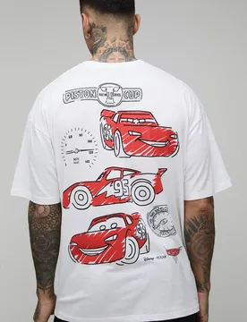 Herren Tall Oversized Disney Cars Lizenz-Print T-Shirt White Größe Small - boohooMAN - FashionsVida