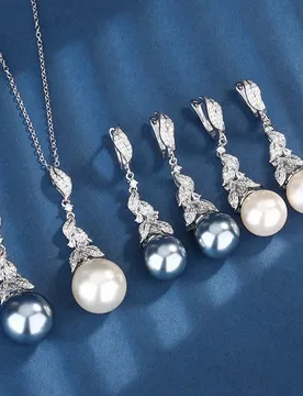 Elegant Pearl Drop Earrings and Necklace Floral Leaf Design with Sparkling CZ Accents Perfect Bridal Jewelry or Gift for Women - Aliexpress - FashionsVida