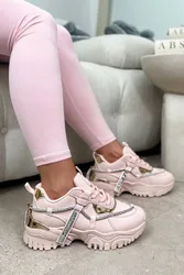 Women's Crystal Panel Track Chunky Trainers Luxe Edition in Pink Size: 3 - Pink - Size: 3