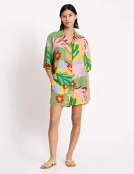 Tropical Print Collared Shirt Green female