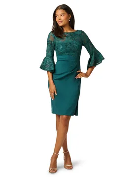 Women's Floral Lace Combo Dress in Dark Green Size: 6 - Dark Green - Size: 6 - Adrianna Papell - FashionsVida