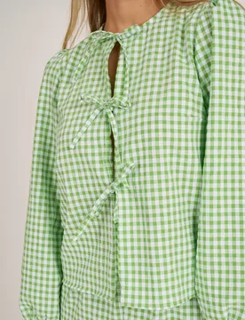 Camisa de manga larga con lazos a cuadros manzana - Bohodot - FashionsVida