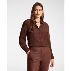 Camisa de mujer de viscosa con strass ajuste oversize cierre con botones