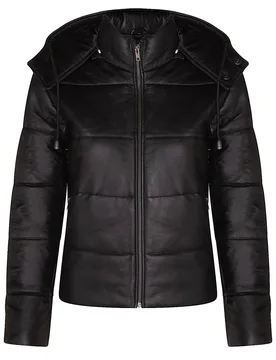 Women's Puffer Leather Bomber Jacket-Ajax in Black Size: 24 - Black - Size: 24 - Infinity Leather - FashionsVida