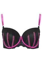 Women's Ribbon Underwired Padded Bra in Black Size: 44DD - Black - Size: 44DD