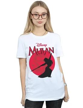 Women's Mulan Dragon Silhouette Cotton Boyfriend T-Shirt in White Size: Small - White - Size: S - Disney - FashionsVida
