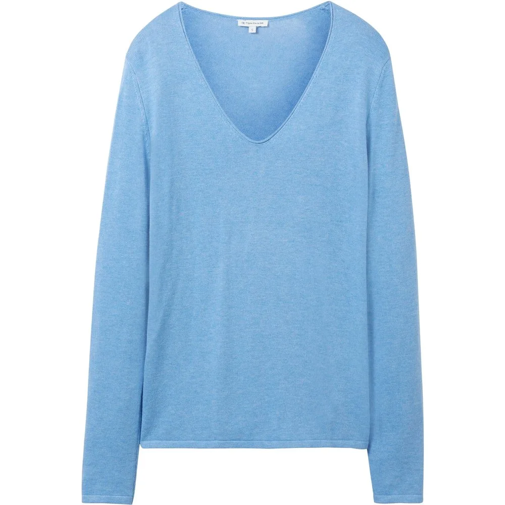 Jersey de mujer de manga larga con cuello pico liso - Tom Tailor - FashionsVida