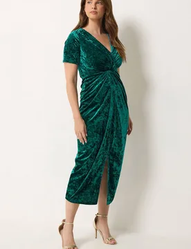 Women's Crushed Velvet Knot Front Dress in Green Size: 18 - Green - Size: 18 - M&Co - FashionsVida