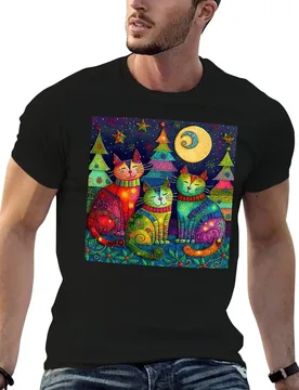 Happy Friendly Colorful Cats 4 T-Shirt t shirts designer t shirt man luxury T-Shirt - Aliexpress - FashionsVida