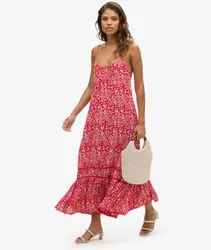 Superdry Damen Langes Trägerkleid Rot/weiß - Größe: 44