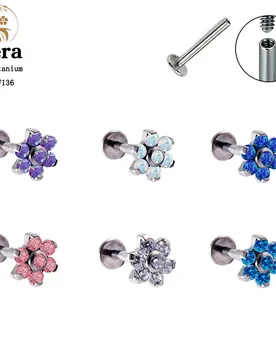 G23 Titanium Opal Flower Piercing Stud Earrings Labret ASTM F136 16G Lip Stud Ear Tragus Cartilage Piercing Women Body Jewelry - Aliexpress - FashionsVida