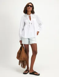 Lace Yoke Pintuck Blouse White female