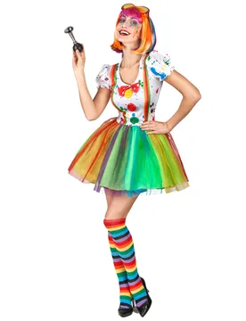Kostüm Clown für Damen in Regenbogenfarben bunt - female - KARNEVAL-MEGASTORE - FashionsVida