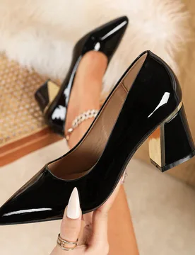 Zapatos de tacón alto negro para mujer talla grande, tacón grueso, punta fina, estilo elegante y cómodo para la oficina EUR37 - Shein - FashionsVida
