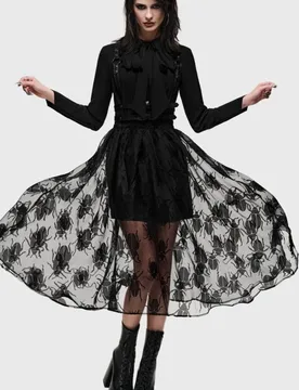 Gothic Rock knielang - What Darkness Returns - Insecta Midi Skirt - XS bis 4XL - für Damen - Größe 3XL - schwarz - Frauen - female - Killstar - FashionsVida
