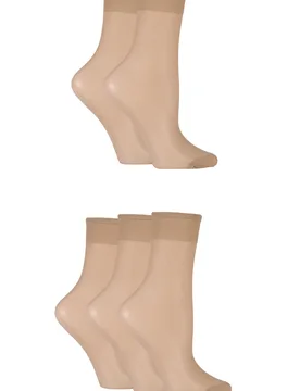 Women's 5 Pair 15 Denier Ankle High Socks Nude 4-8 - Skin Tones - Size: Small - ELLE - FashionsVida