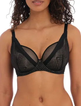 Womens Tailored High Apex Plunge Bra - Love Potion - Black Nylon - Size 28ff - Freya - FashionsVida