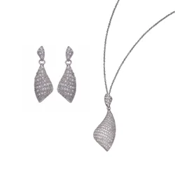 Womens 925 Sterling Silver Set: Chain-Pendant + Earrings - Set-5884 - One Size