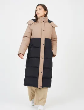Colourblock Maxi Hooded Womens Puffer Jacket - - Size: 14 - Brave soul - FashionsVida