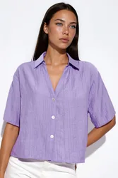 Womens Women’s Cropped Relaxed Shirt - Lilac - Size Large