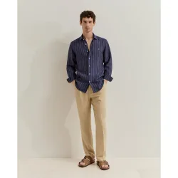 Camisa slim fit de hombre en lino a rayas