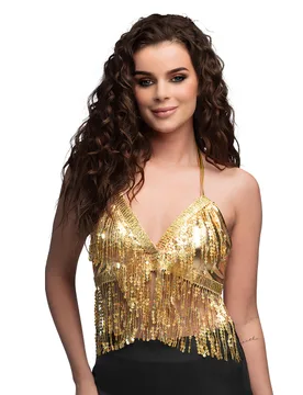 Pailletten Top mit Fransen Gold für Erwachsene - BOLAND BV - FashionsVida