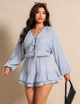 Mono casual de rayas para uso diario para mujeres de talla grande 1XL - Shein - FashionsVida