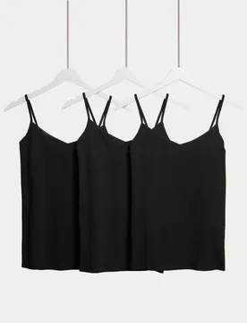 Pk Cotton Rich Strappy Vests Black female - M&S - FashionsVida