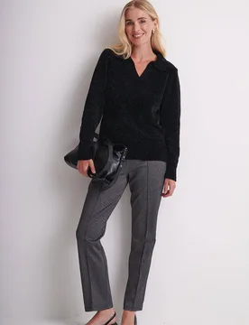 Women's Collared Chenille Jumper in Black Size: 2XL - Black - Size: 2XL - Klass. - FashionsVida