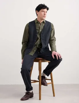 Regular Fit Linen Rich Herringbone Waistcoat Navy male - Seasalt cornwall - FashionsVida