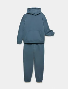 Cotton Rich Hooded Top & Bottom Outfit Steel Blue male - M&S - FashionsVida