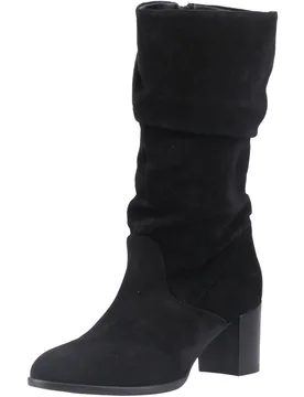 Cosima Suede Womens Black Heeled Knee High Boots - Size Uk 8 - Hush puppies - FashionsVida