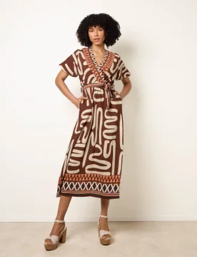 Dress With Abstract Print - S/M / COFFEE - female - Blue Vanilla - FashionsVida