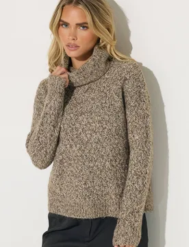 Women's Petite Chunky Roll Neck Jumper in Brown Size: 12-14 - Brown - Size: 12-14 - PixieGirl - FashionsVida