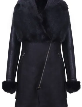 Women's Merino Shearling Coat with Toscana Collar-Fortaleza in Black Size: 18 - Black - Size: 18 - Infinity Leather - FashionsVida