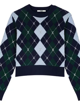 Jersey de lana para mujer corto con rombos y strass - Maje - FashionsVida