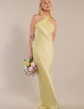 Roma Dress in Lemonade Yellow Satin - 8 - Rewritten - FashionsVida