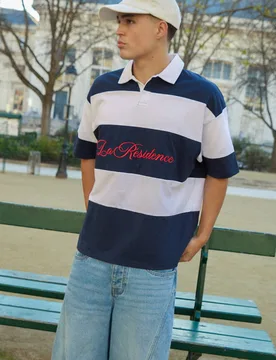 Herren Übergroßes La Residence Besticktes Gestreiftes Rugby-Polohemd Navy Größe XL - boohooMAN - FashionsVida