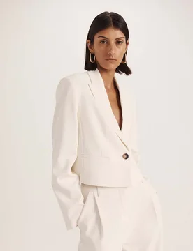 Single Breasted Cropped Blazer White female - Saba - FashionsVida
