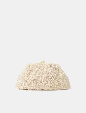 Beaded Woven Top Handle Clutch Bag Ivory female - Accessorize - FashionsVida