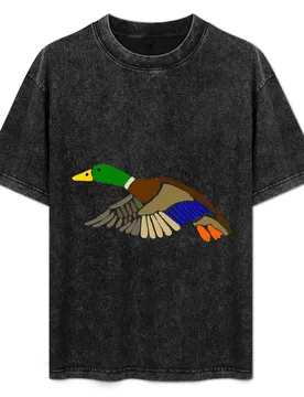 Cool Artistic Mallard Duck in Flight Art T-Shirt Basic Daily Outfit Short Sleeve Tee - Aliexpress - FashionsVida