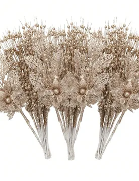 Juego de 7 piezas de decoración de árbol de Navidad, ramas artificiales de bayas con purpurina color champán, adecuado para decoración de árbol d - Shein - FashionsVida