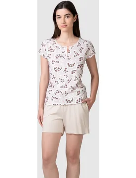 Pijama completo de mujer manga corta tapeta botones estampado corazones - Massana - FashionsVida