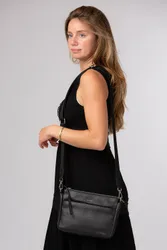 Women's 'Amara' Leather Cross Body Bag in Black - Black - Size: One Size